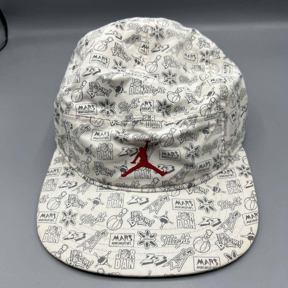 Jordan Other - Air Jordan 5 Panel Hat Men White All Over Print Logo Jumpman Strap Back Cap